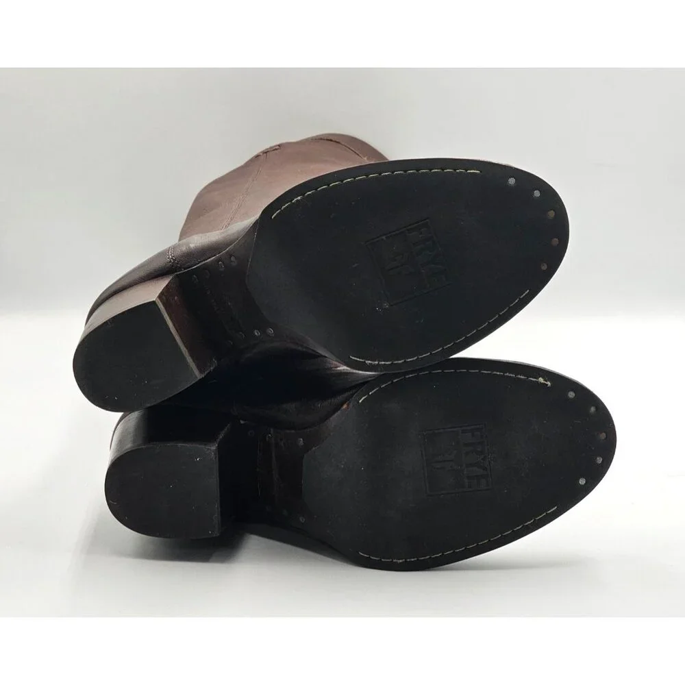 Frye Women's Brown Leather Rory Scrunch Knee-High Heeled Boots Size 7 3242 - Picture 6 of 16